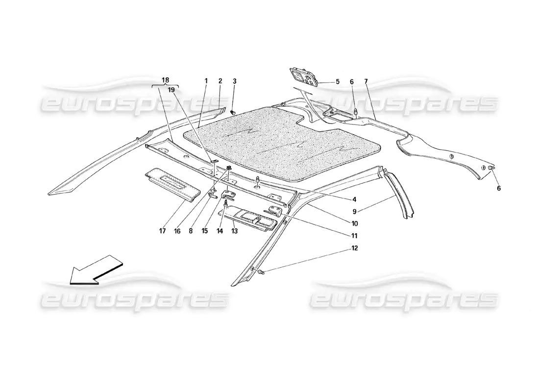ferrari 348 (1993) tb / ts roof trims parts diagram