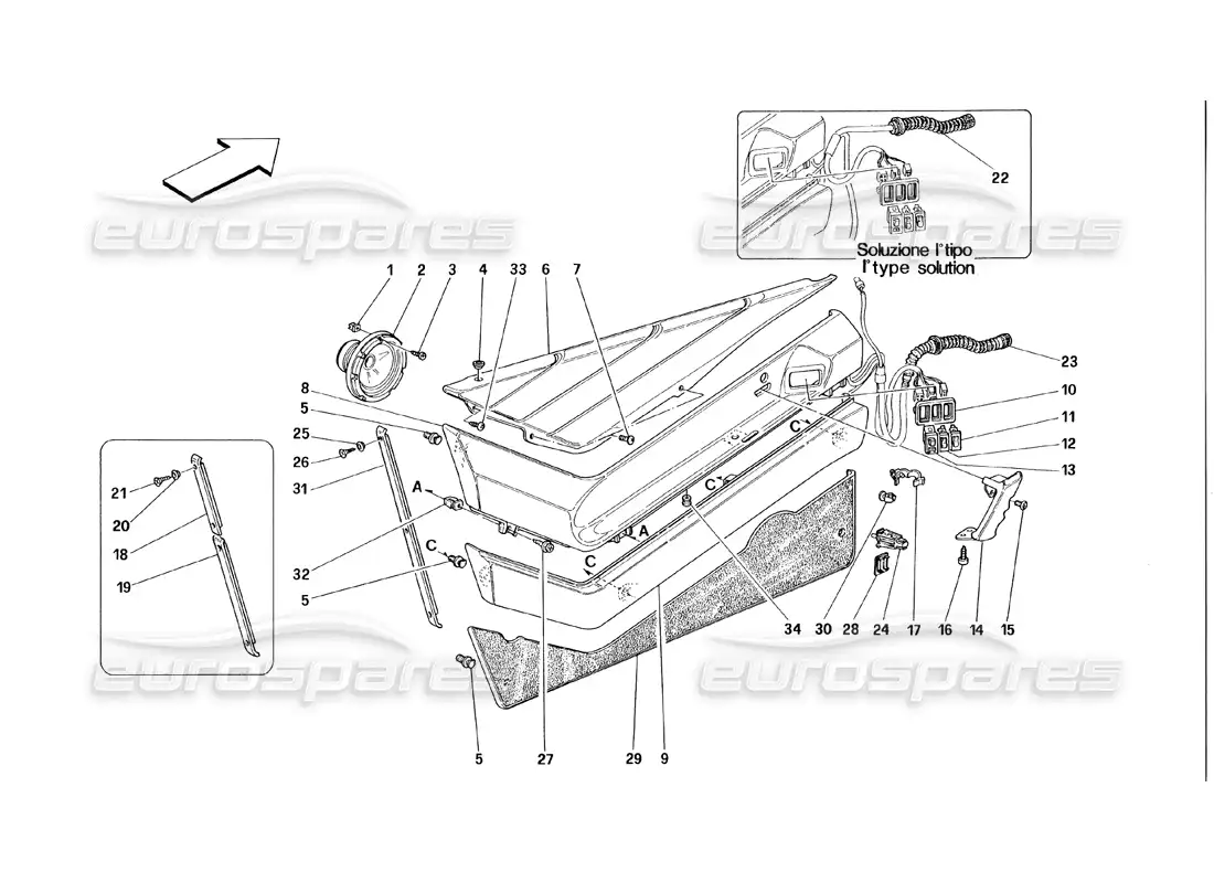ferrari 348 (1993) tb / ts doors - inner trims parts diagram