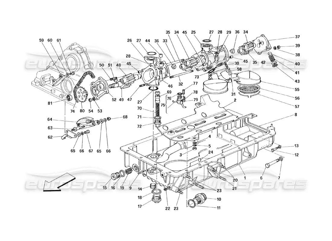 ferrari 348 (1993) tb / ts lubrication - pumps and oil sumps parts diagram