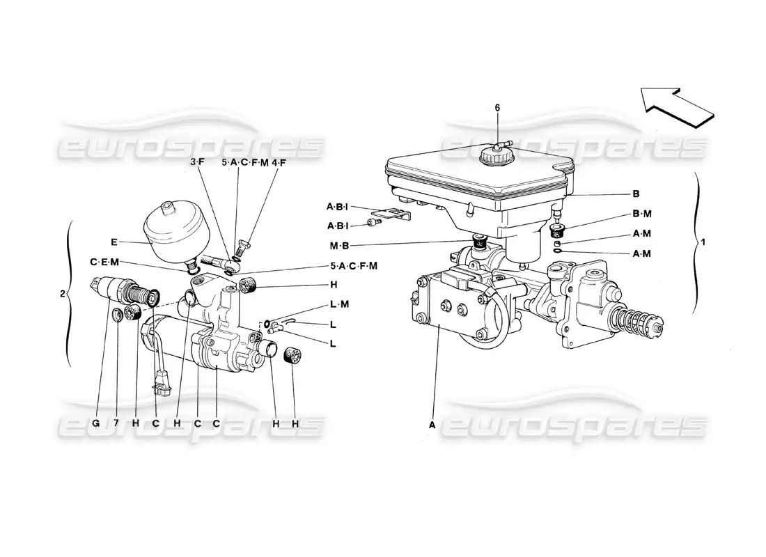 ferrari 348 (1993) tb / ts hydraulic system for antiskid parts diagram