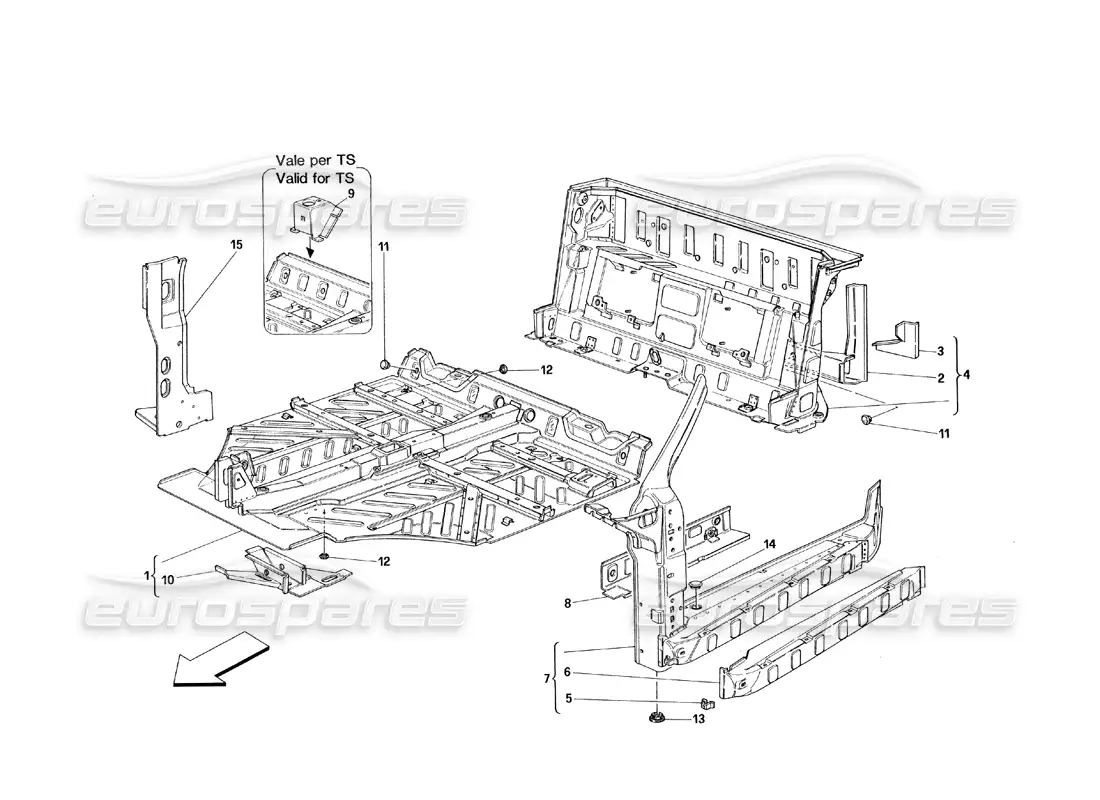 ferrari 348 (1993) tb / ts central part structures parts diagram