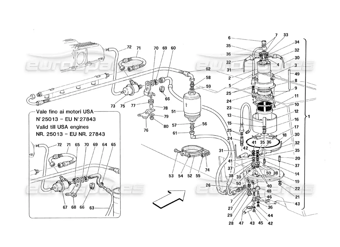 ferrari 348 (1993) tb / ts fuel pump and pipes parts diagram