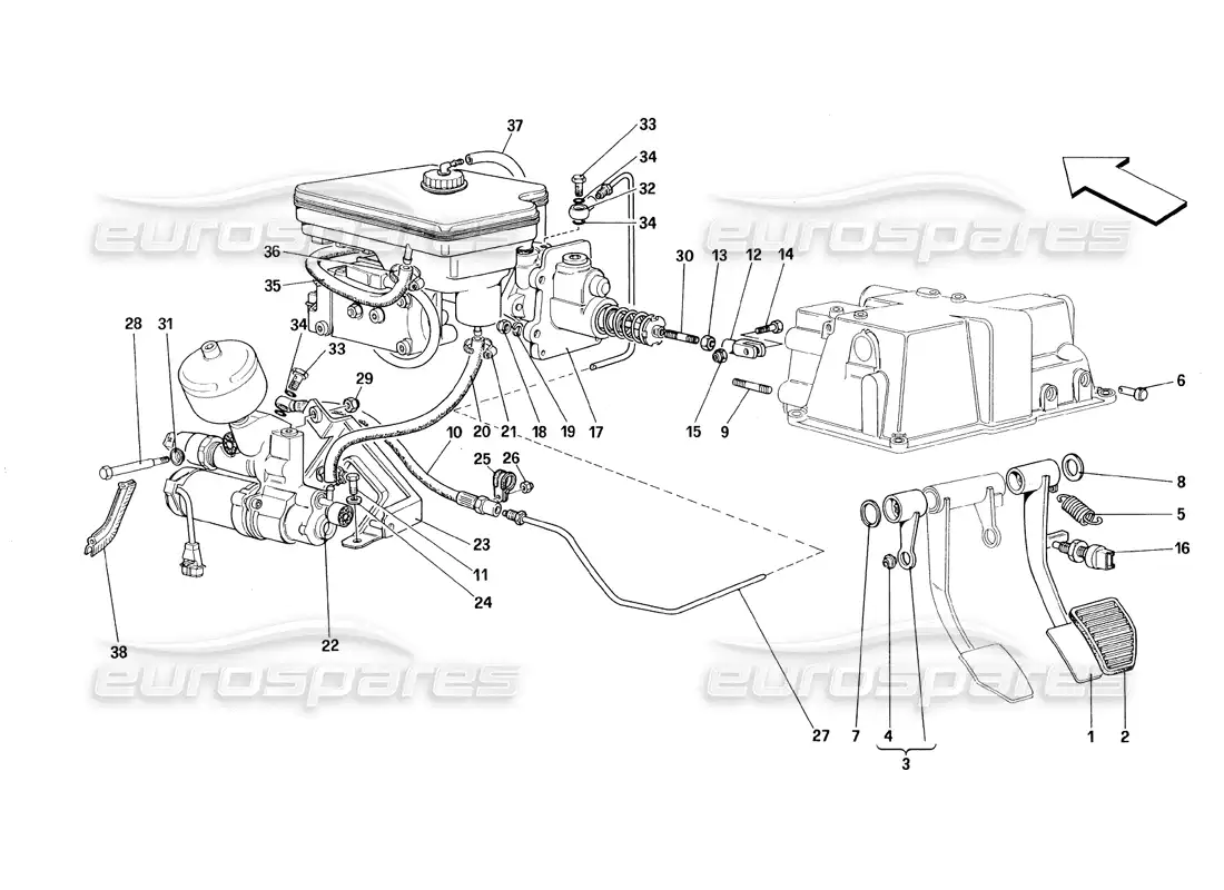 ferrari 348 (1993) tb / ts brake hydraulic system parts diagram