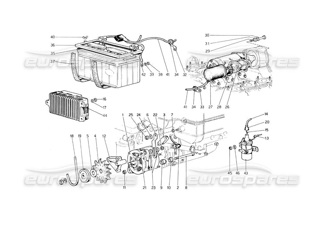 a part diagram from the Ferrari 365 GT4 Berlinetta Boxer parts catalogue
