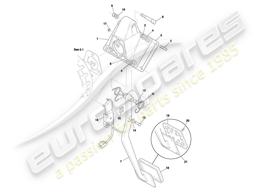 aston martin db7 vantage (2002) pedal gear, auto brake part diagram