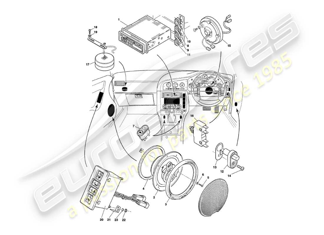 VIEW PARTS DIAGRAMS FROM THE ASTON MARTIN V8 COUPE PARTS CATALOGUE a part diagram from the aston martin v8 coupe parts catalogue