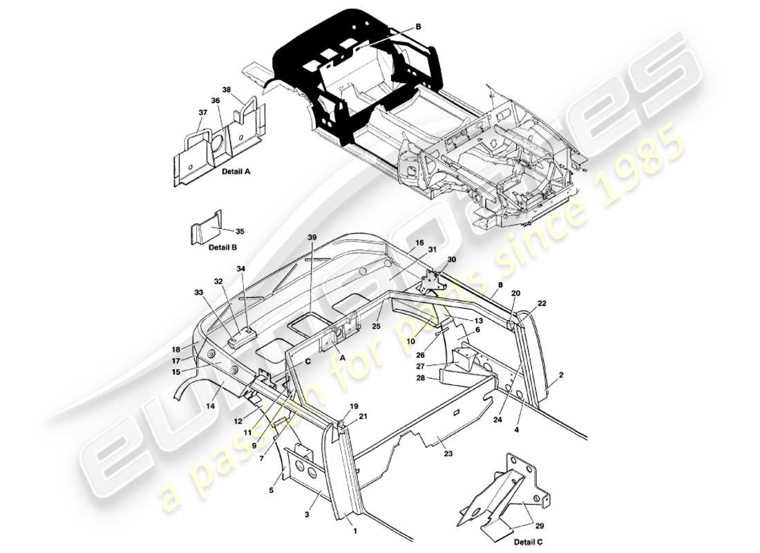 a part diagram from the aston martin v8 volante parts catalogue