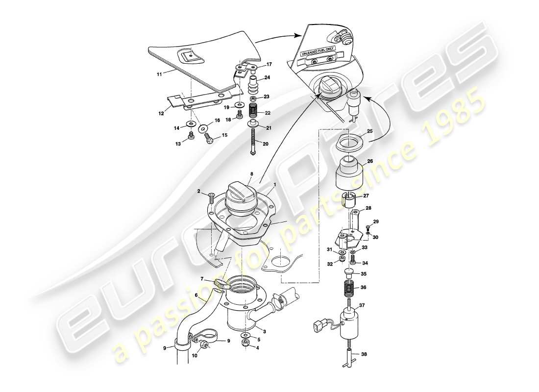 a part diagram from the aston martin v8 volante parts catalogue