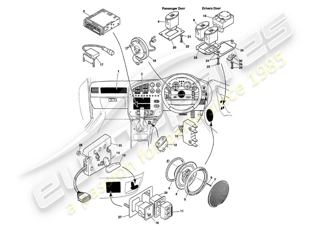 a part diagram from the aston martin v8 volante parts catalogue