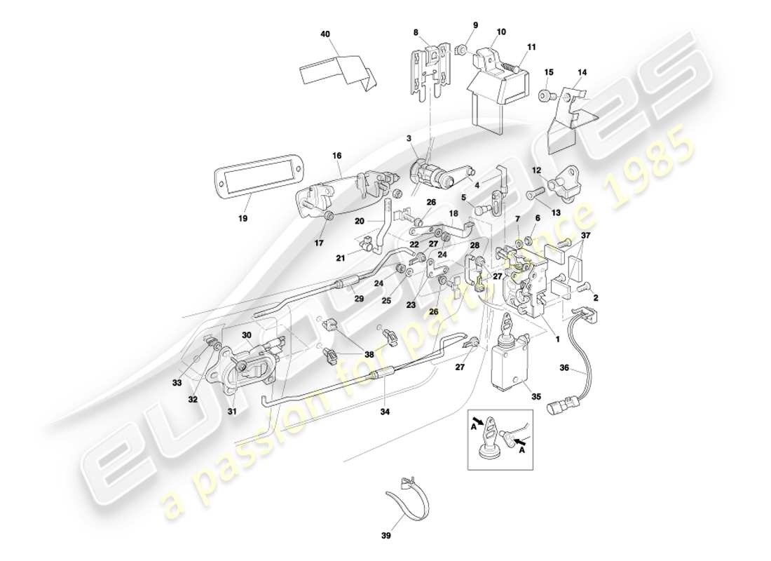 aston martin db7 vantage (2002) door latch mechanism part diagram