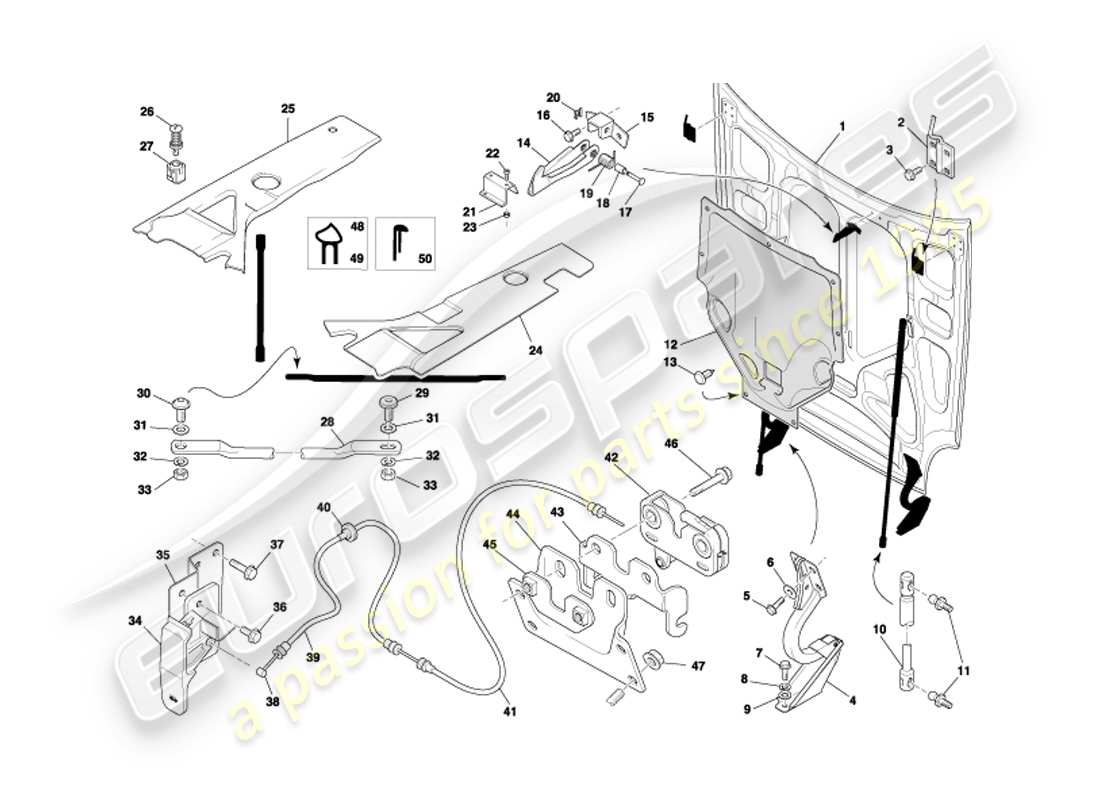 aston martin db7 vantage (2002) bonnet part diagram