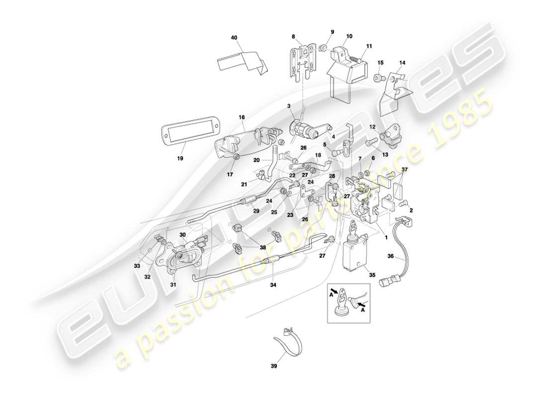aston martin db7 vantage (2000) door latch mechanism part diagram