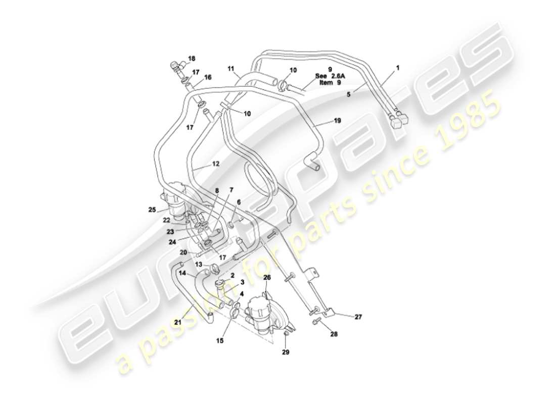 aston martin vanquish (2004) fuel pipes part diagram