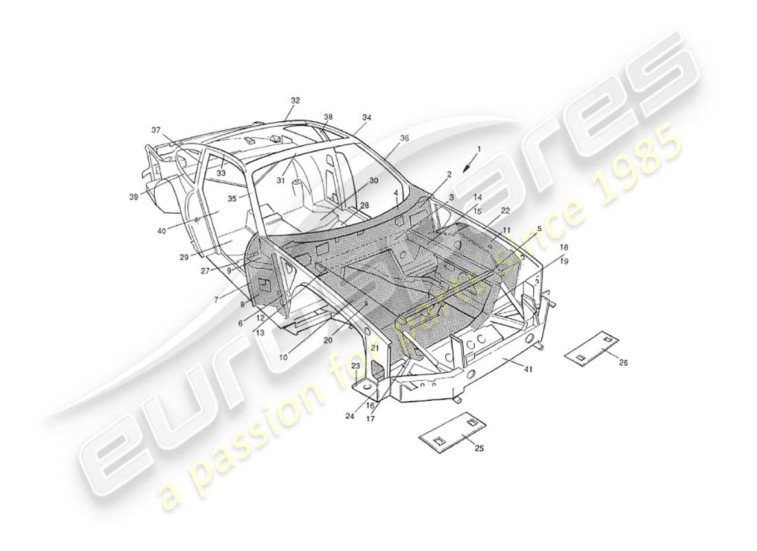 aston martin v8 virage (2000) chassis superstructure, front parts diagram