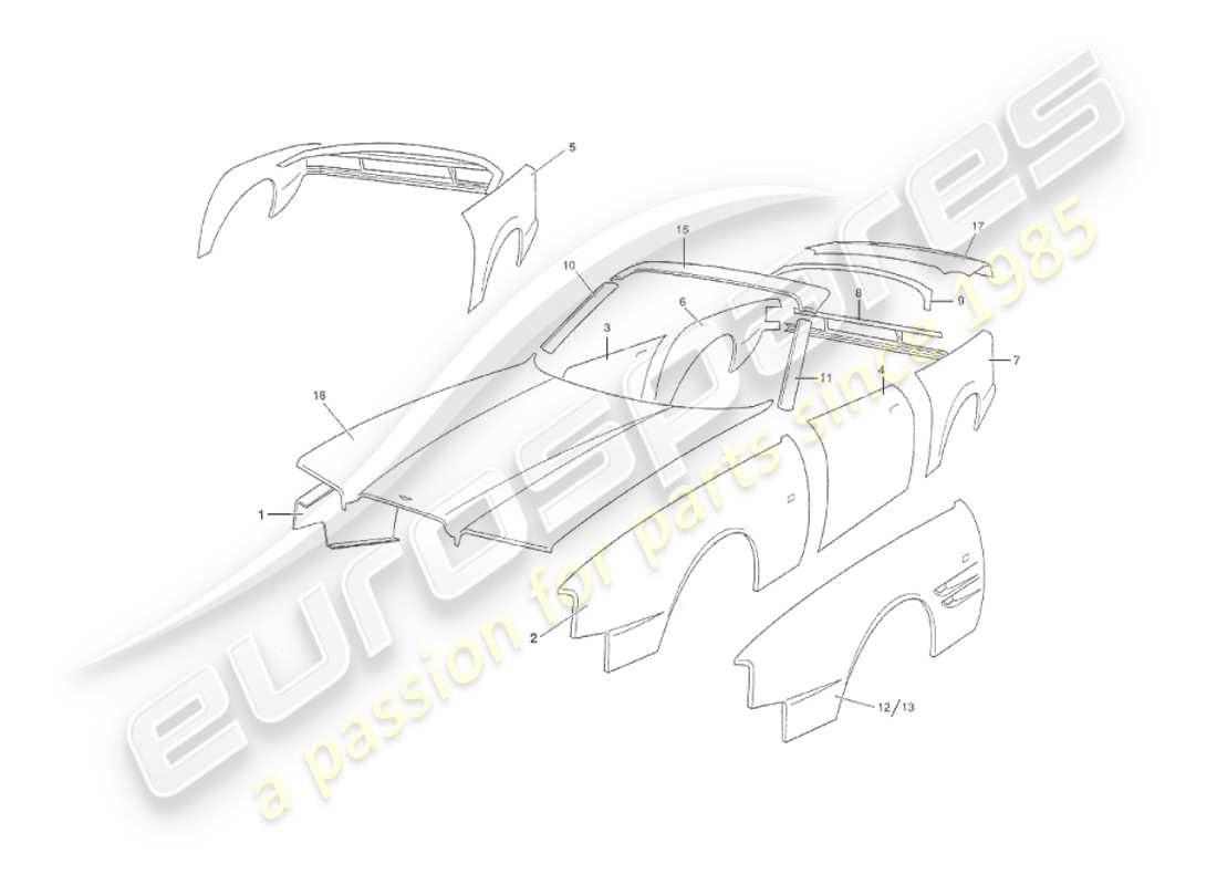 aston martin v8 virage (2000) body panels, volante parts diagram