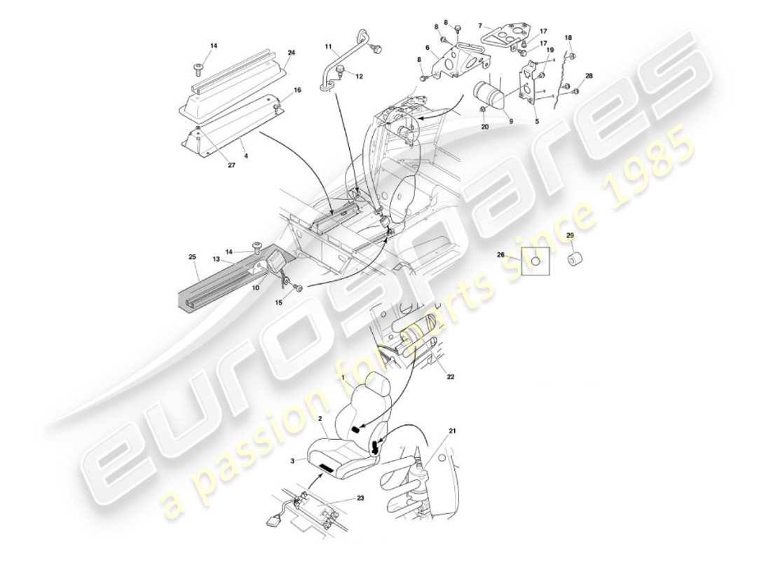 aston martin vanquish (2003) front seats & belts parts diagram