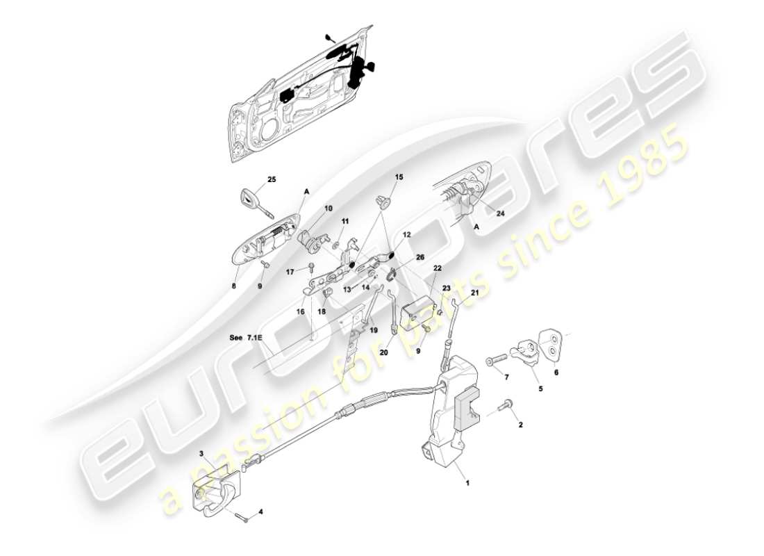 aston martin vanquish (2004) door latch mechanism part diagram
