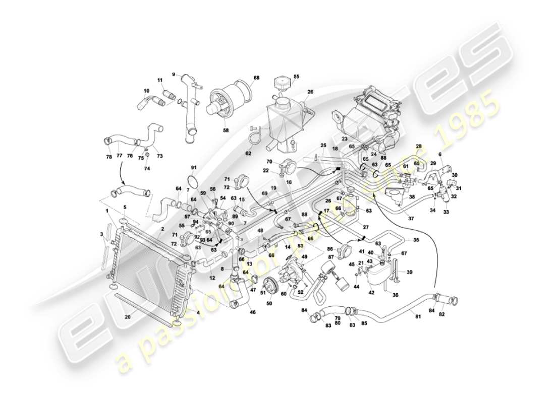 aston martin vanquish (2004) water cooling system part diagram