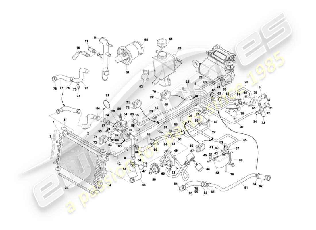 aston martin vanquish (2003) water cooling system parts diagram