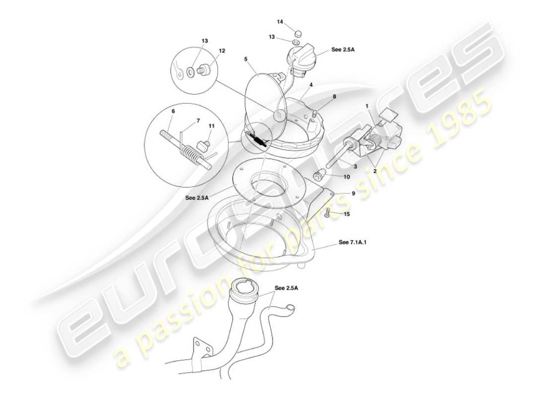 aston martin vanquish (2003) fuel flap mechanism parts diagram