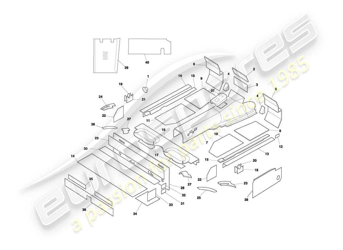 aston martin db7 vantage (2000) volante sound deadening part diagram