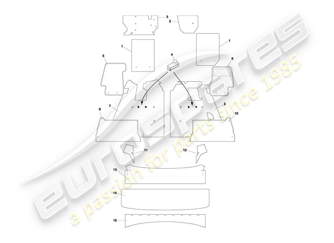 aston martin db7 vantage (2000) volante carpets part diagram
