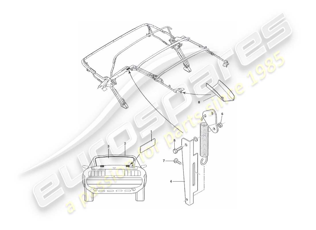 aston martin v8 virage (1999) hood assembly part diagram