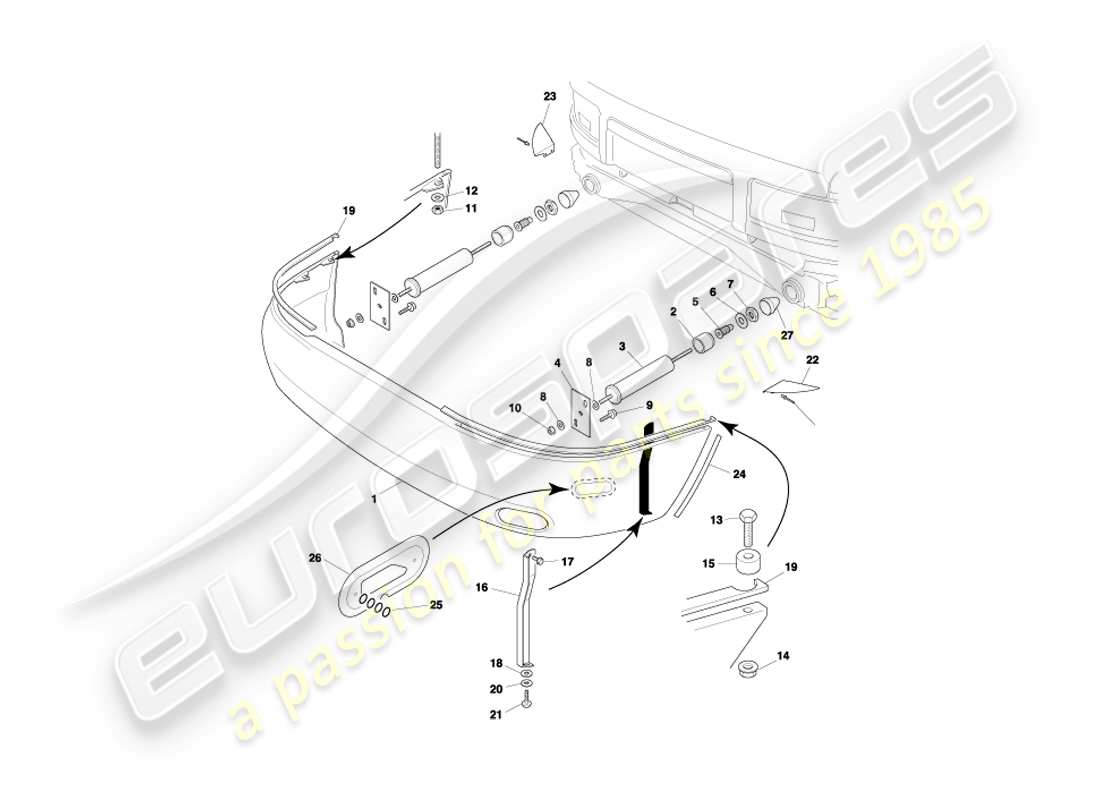 aston martin db7 vantage (2000) rear bumper, e.a. part diagram