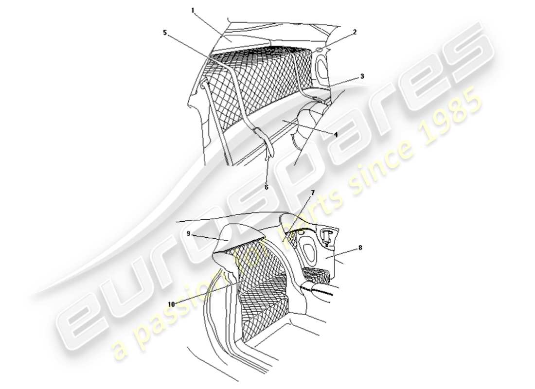 aston martin db7 vantage (2002) zagato & dbar1 rear trim part diagram