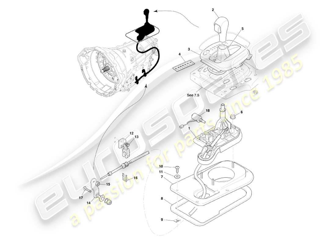 aston martin db7 vantage (2002) automatic transmission, gear selector assy part diagram