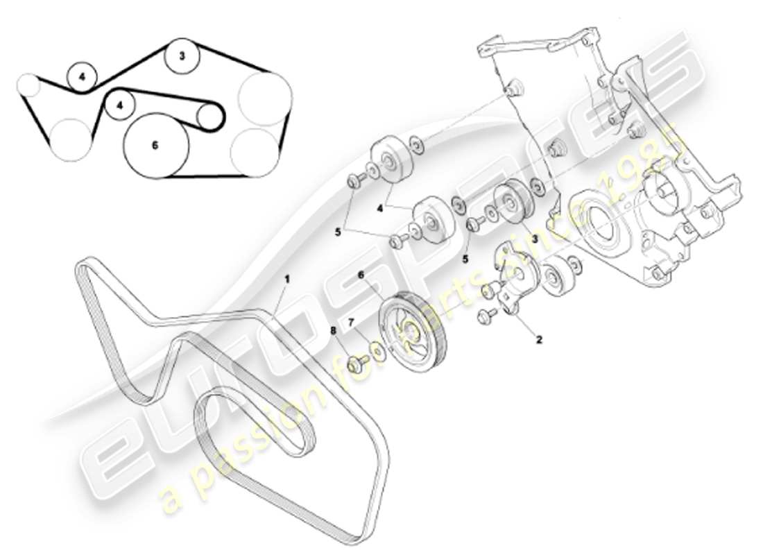 aston martin vanquish (2001) drive belts, tensioner & pulleys part diagram
