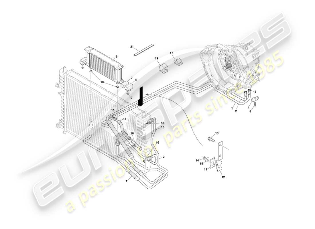 aston martin db7 vantage (2000) automatic transmission, gearbox cooling part diagram
