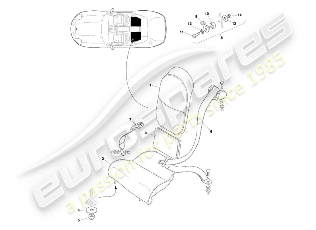 aston martin db7 vantage (2002) rear seats & belts part diagram