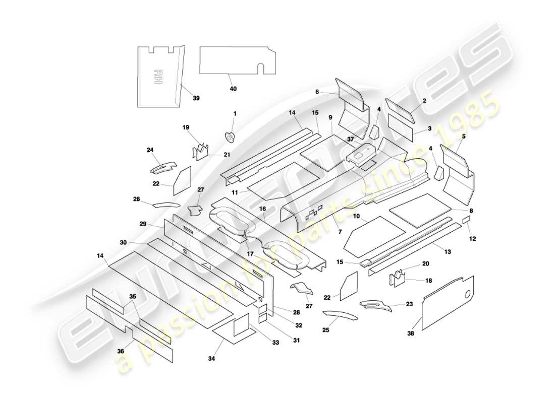 aston martin db7 vantage (2002) volante sound deadening part diagram