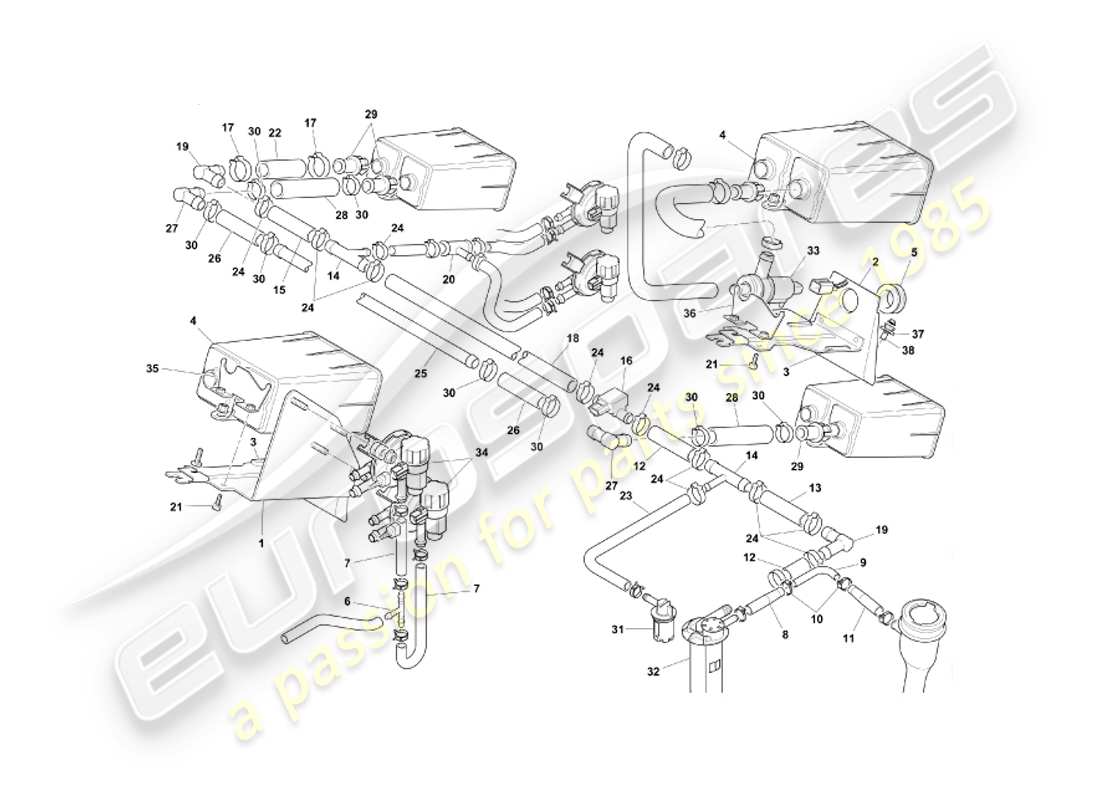 aston martin db7 vantage (2003) evaporative emission system, federal part diagram