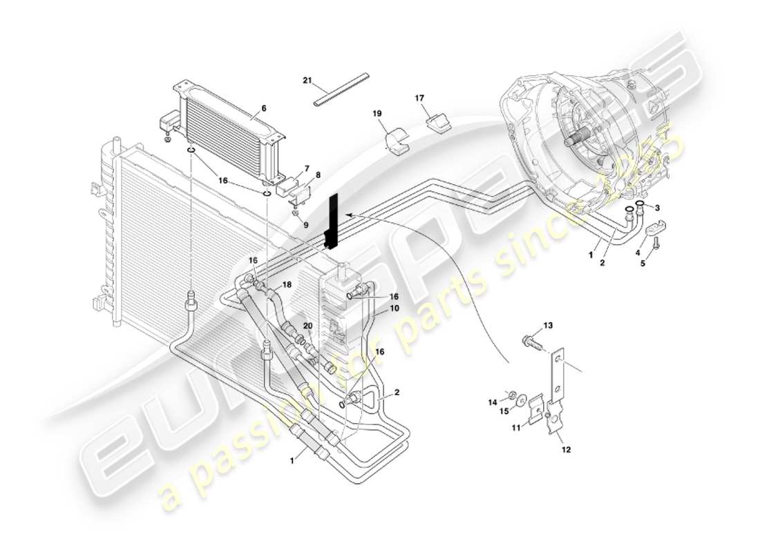 aston martin db7 vantage (2003) automatic transmission, gearbox cooling part diagram