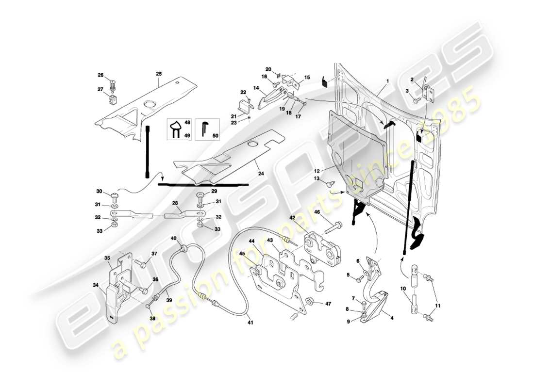 aston martin db7 vantage (1999) bonnet part diagram