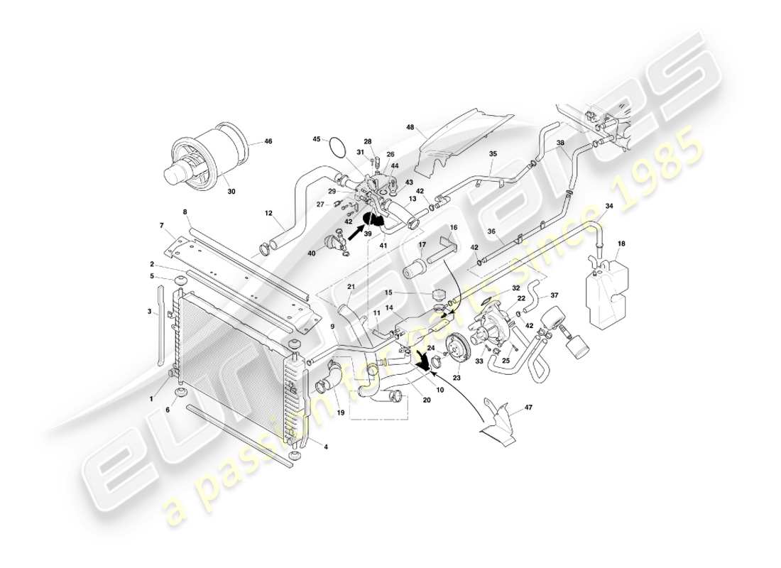 aston martin db7 vantage (1999) water cooling system part diagram