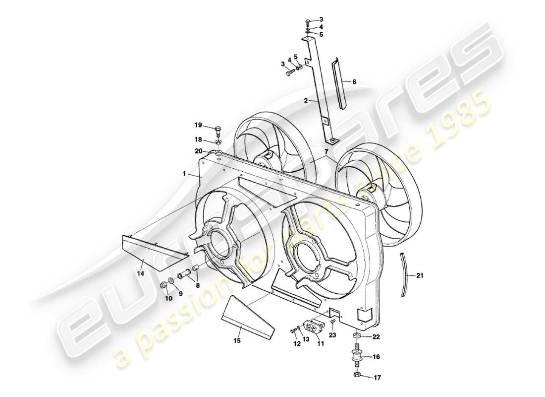 aston martin v8 volante (2000) radiator fan cowling part diagram