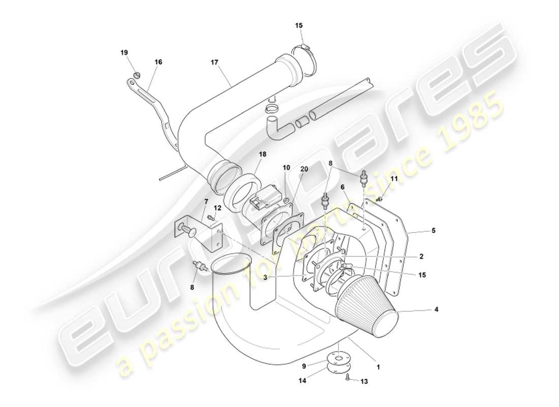 aston martin db7 vantage (1999) air filter & maf sensor part diagram