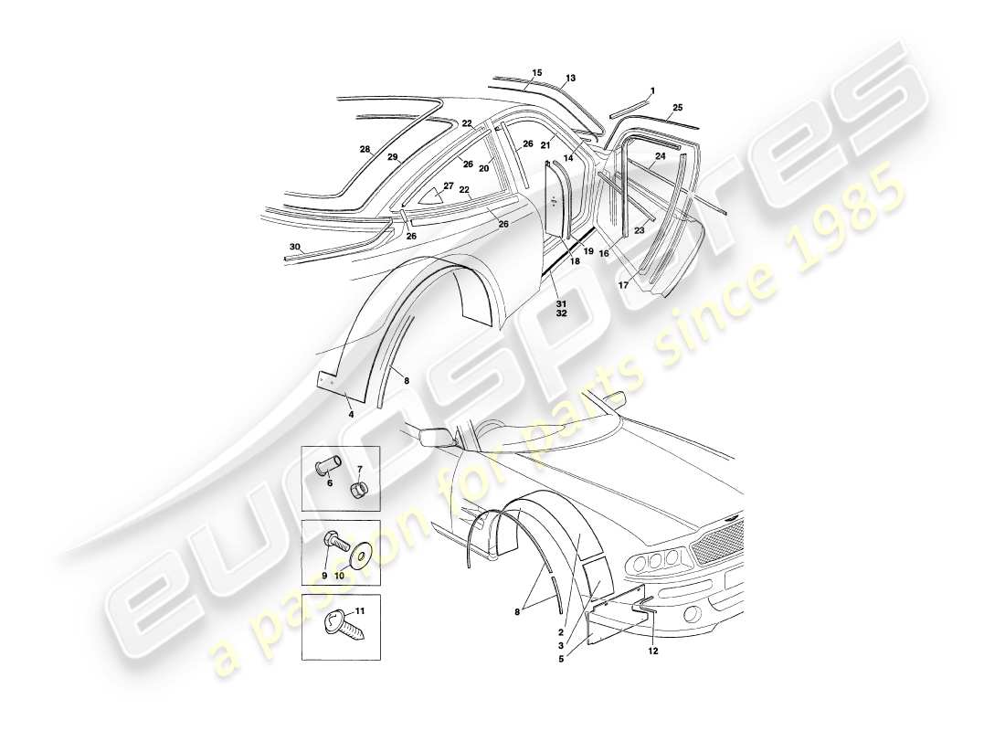 a part diagram from the aston martin v8 coupe parts catalogue