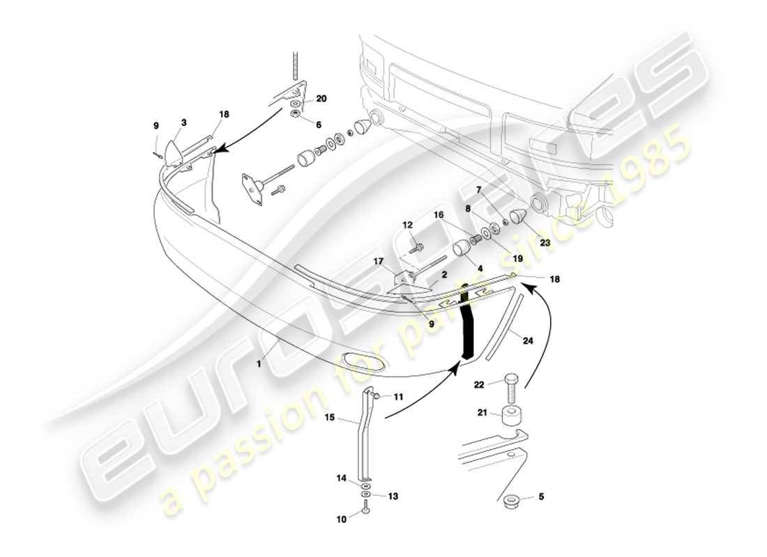 aston martin db7 vantage (2003) rear bumper, non e.a. part diagram