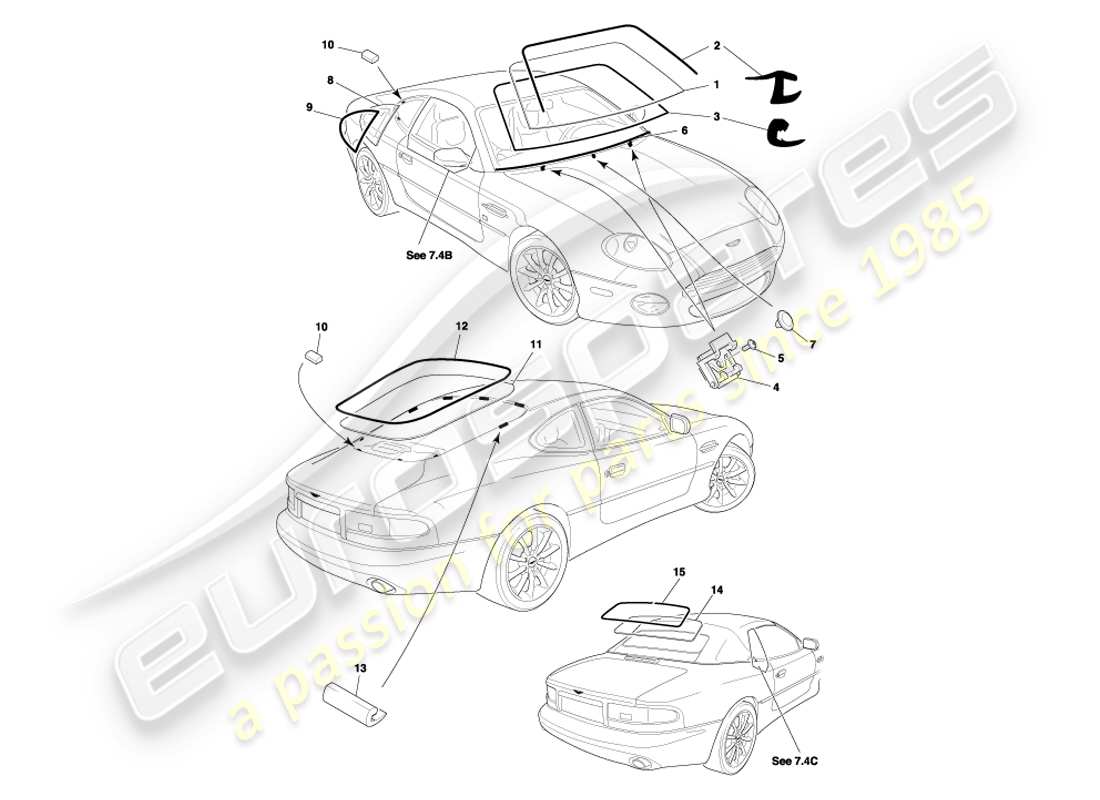 aston martin db7 vantage (2002) glass part diagram