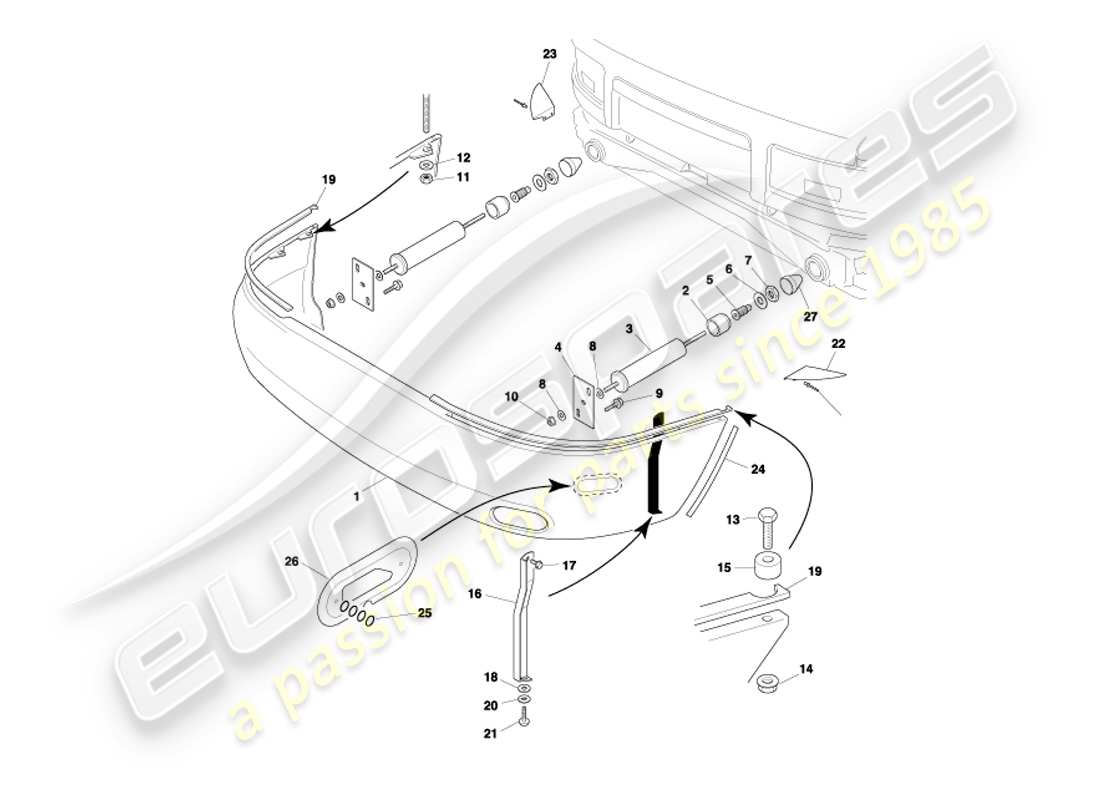 aston martin db7 vantage (2003) rear bumper, e.a. part diagram