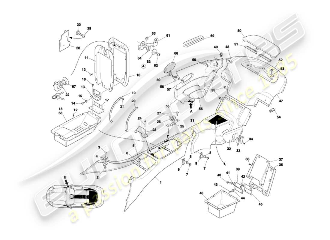aston martin db7 vantage (2002) centre console & trim, coupe part diagram