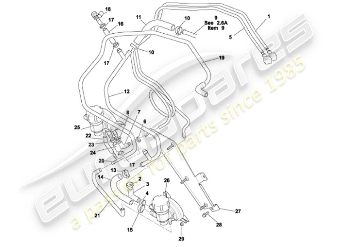 aston martin vanquish (2001) fuel pipes part diagram