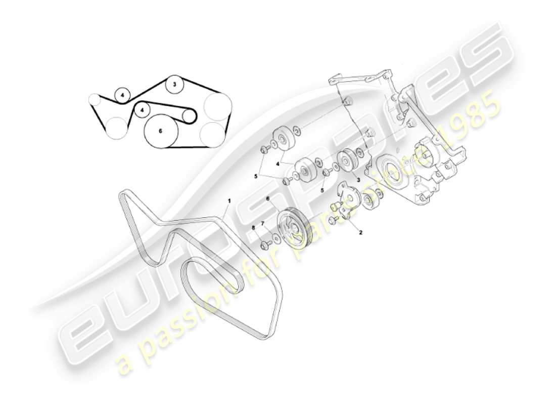 aston martin vanquish (2003) drive belts, tensioner & pulleys parts diagram