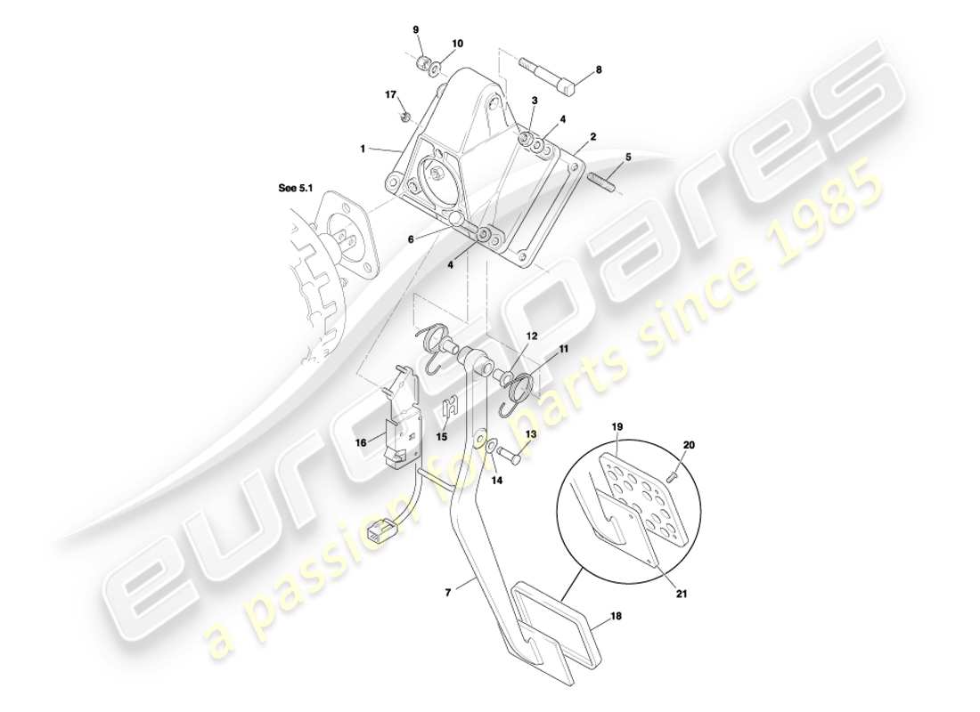 aston martin db7 vantage (2001) pedal gear, auto brake part diagram