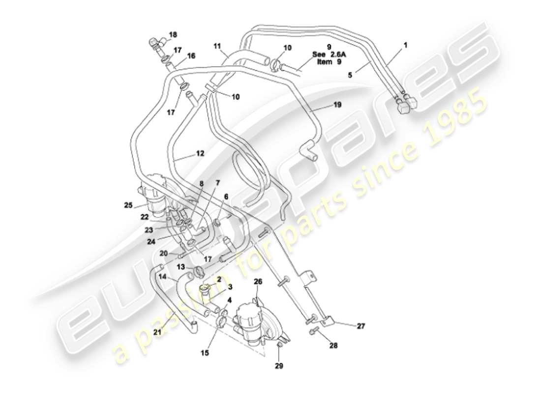aston martin vanquish (2002) fuel pipes part diagram