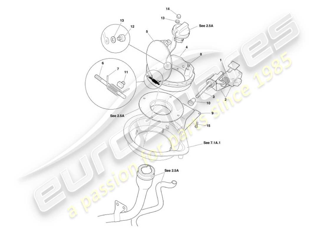 aston martin vanquish (2001) fuel flap mechanism part diagram